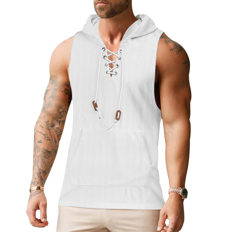 Herren nan ärmelloses Kapuzen-Sweatshirt mit Schnürkragen und Kängurutasche Echo Archiv