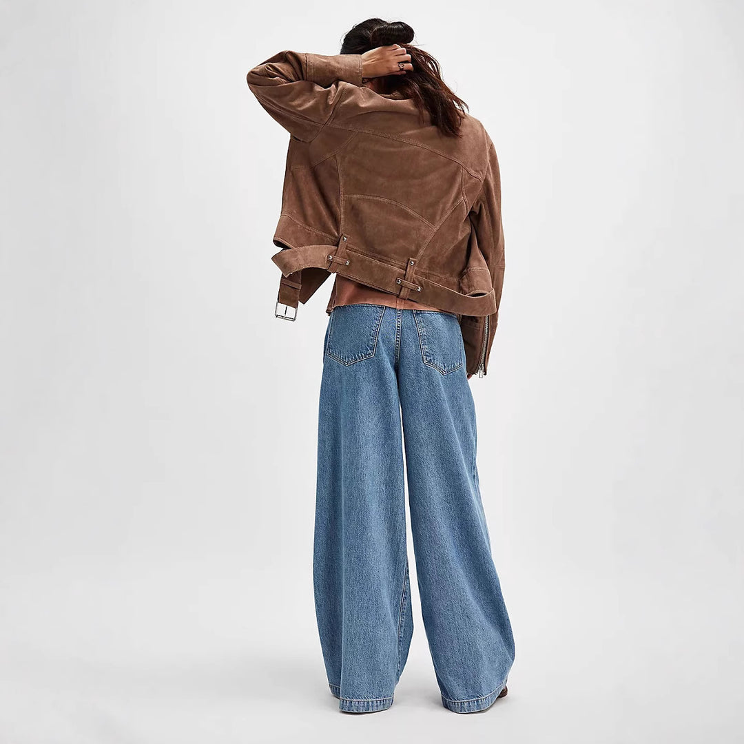 Damen nan hochgeschnittene Denim-Palazzohose mit markanten Bundfalten und extra weitem Bein Echo Archiv
