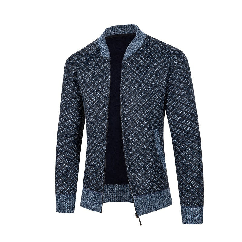 Herren Strickjacke mit modernem Rautenmuster und Reißverschluss Echoarchiv
