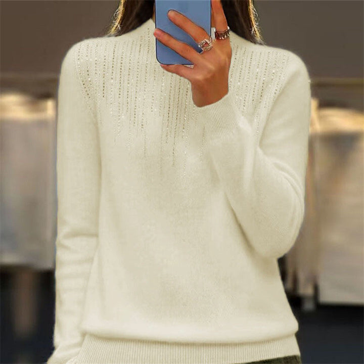 Damen nan kuscheliger Feinstrickpullover mit dezentem Strass-Einsatz am Rundhalsausschnitt und geripptem Saum Echo Archiv