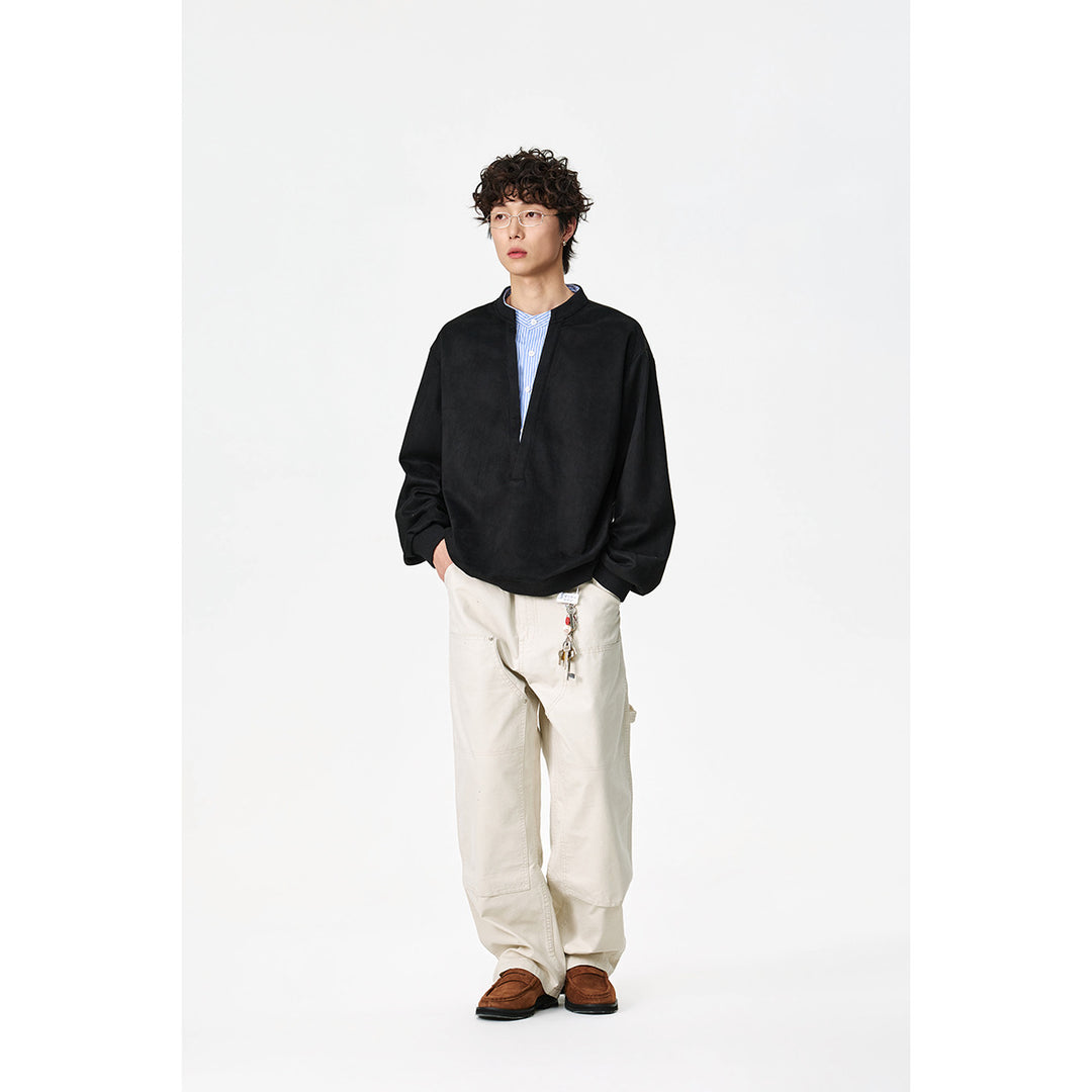 Unisex Oversize-Sweatshirt mit tiefem V-Ausschnitt und eingenähtem Hemdkragen-Einsatz Echoarchiv