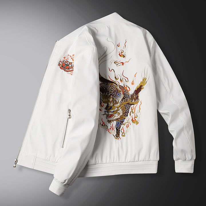 Herren Bomberjacke mit orientalischer Tigerstickerei, leichter Microfaser‑Außenlage und Rippbündchen Echoarchiv