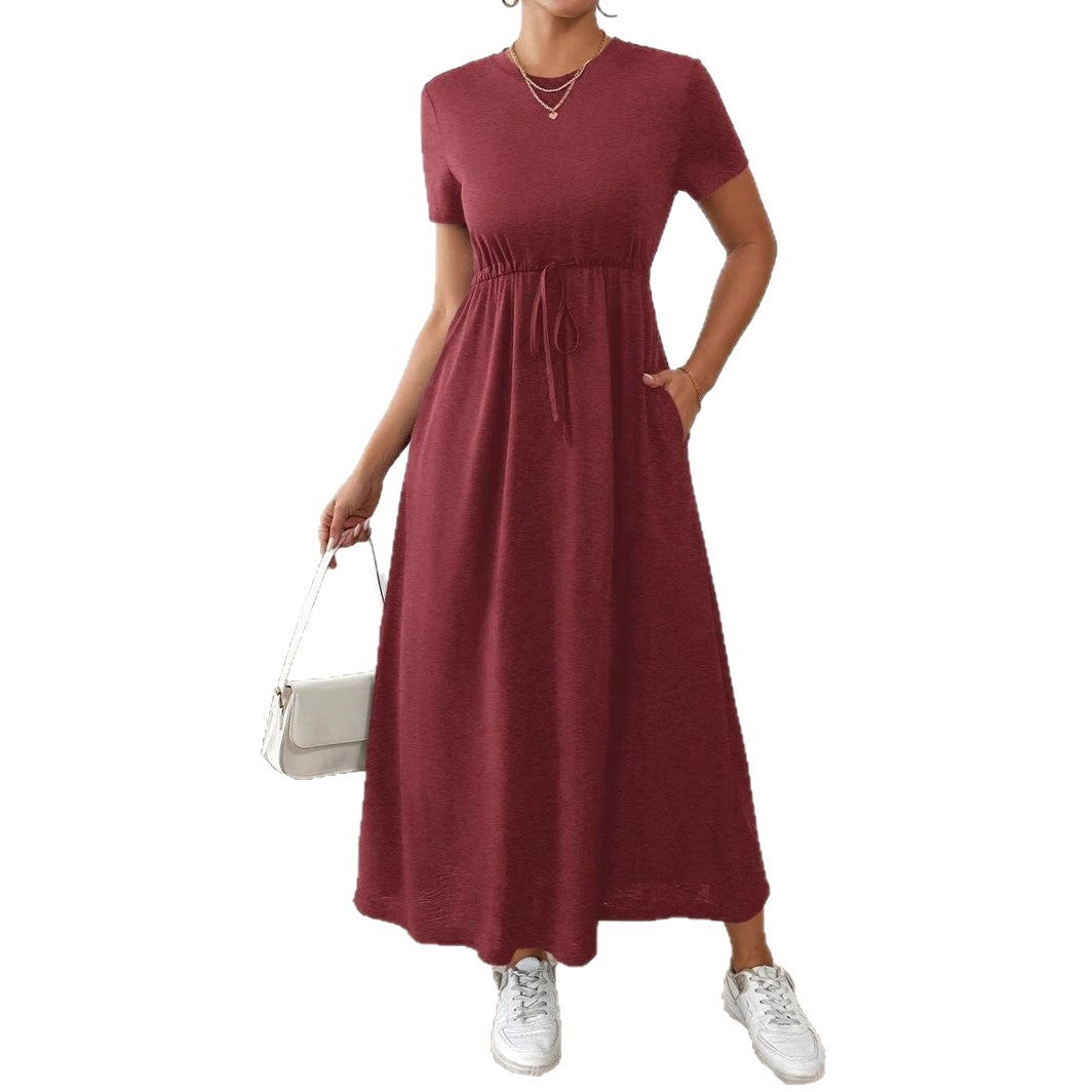 Damen lässiges Maxikleid mit elastischem Taillenbund und Rundhalsausschnitt Echo Archiv