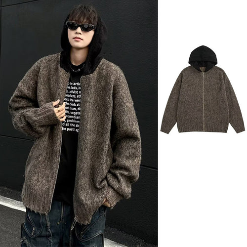 Herren Modischer Grobstrick Pullover mit Kapuze Echoarchiv