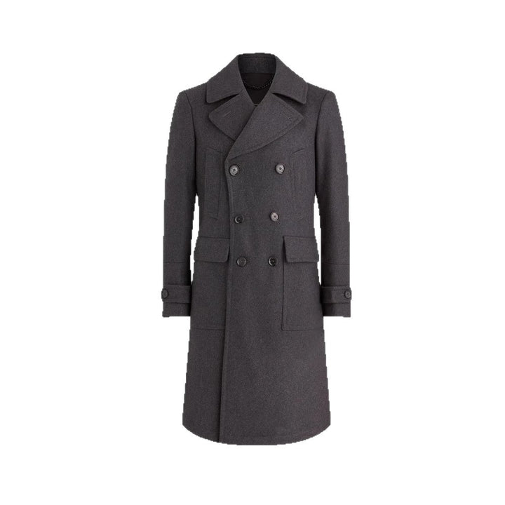 Herren eleganter Dufflecoat mit tiefem Revers und praktischen Taschen Echoarchiv
