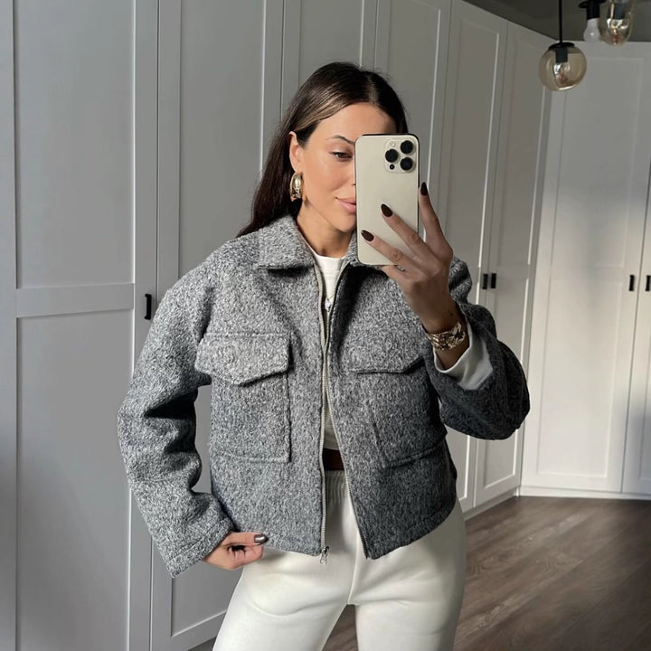 Damen Oversize-Shacket aus Wollmix mit Reißverschluss und aufgesetzten Pattentaschen Echo Archiv