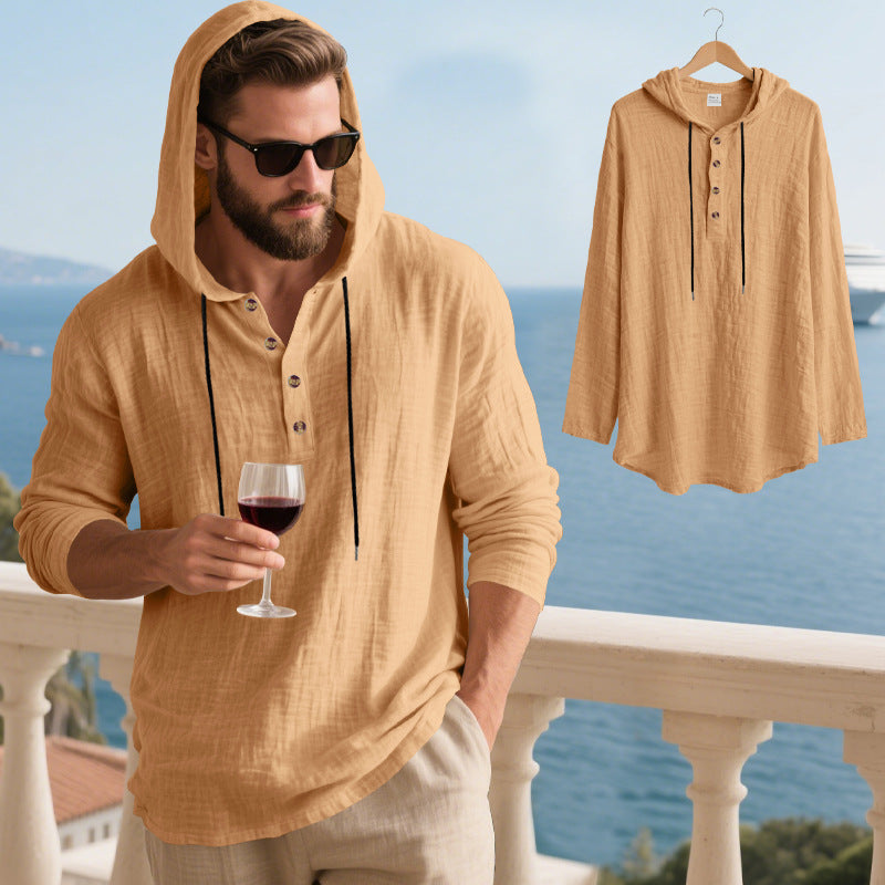 Herren lässiges Kapuzenshirt aus weichem Baumwollmix mit Knopfleiste und praktischen Taschen Echoarchiv
