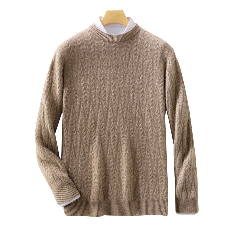 Herren gehobener Zopfstrickpullover mit Rundhals und Merino‑Mischung Echoarchiv