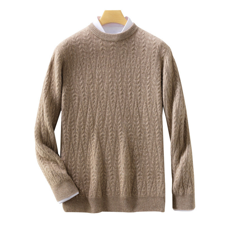 Herren gehobener Zopfstrickpullover mit Rundhals und Merino‑Mischung Echoarchiv