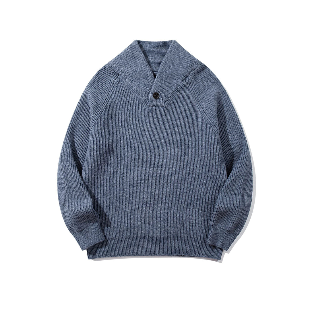 Unisex Gerippter Shawlkragen-Pullover mit Ein-Knopf-Detail Echoarchiv