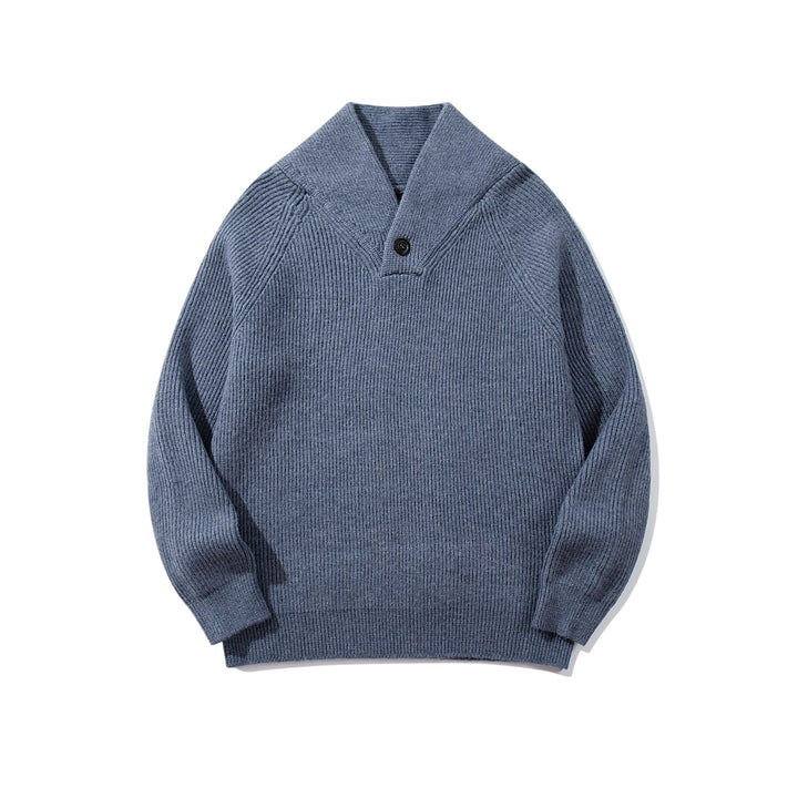 Unisex Gerippter Shawlkragen-Pullover mit Ein-Knopf-Detail Echoarchiv