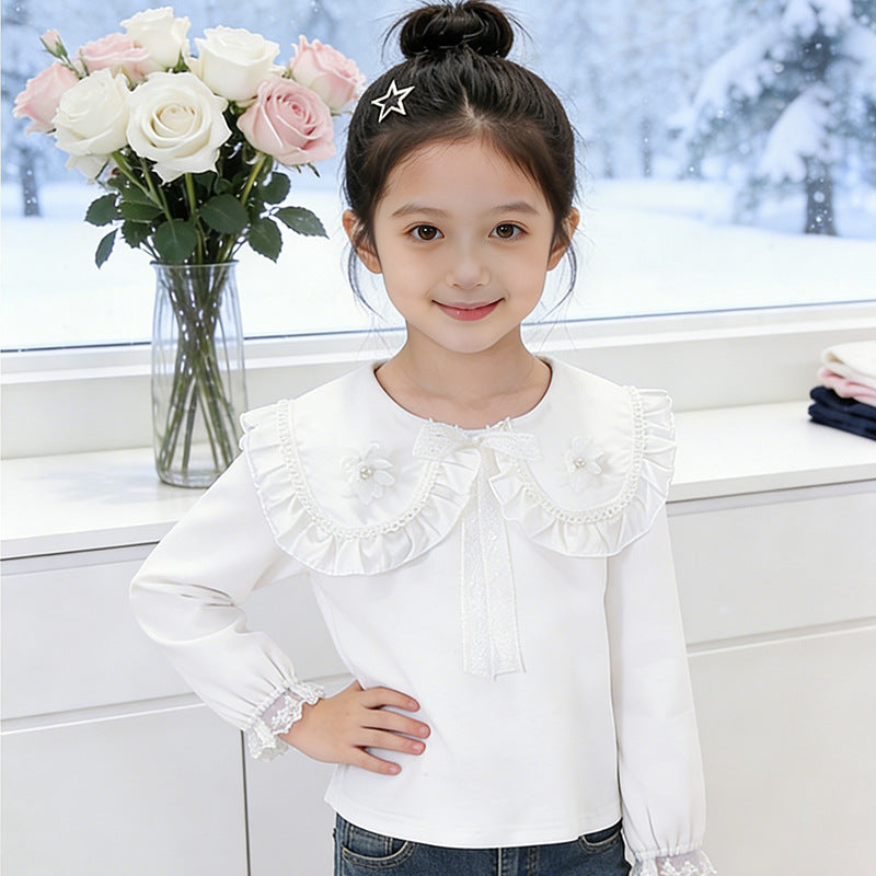 Mädchen Bluse mit Rüschenkragen und floralem Detail Echo Archiv