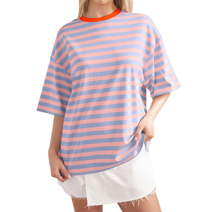 Damen Lässiges Oversized T-Shirt mit breiten Streifen Echoarchiv