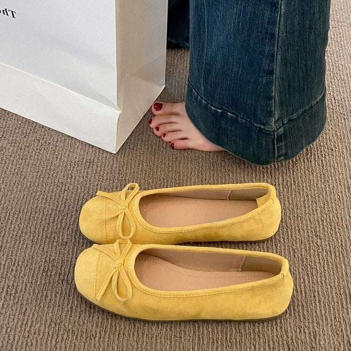 Damen Ballerina-Slipper mit quadratischer Zehenbox, weichem Komfortfußbett und Zierschleife Echo Archiv