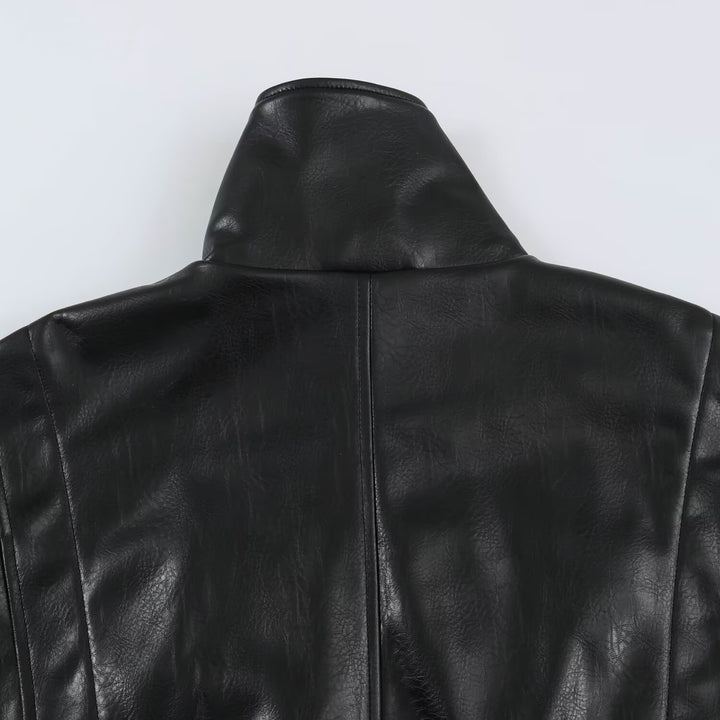 Damen Oversize Lederoptik-Blousonjacke mit Stehkragen und elastischem Saum Echoarchiv