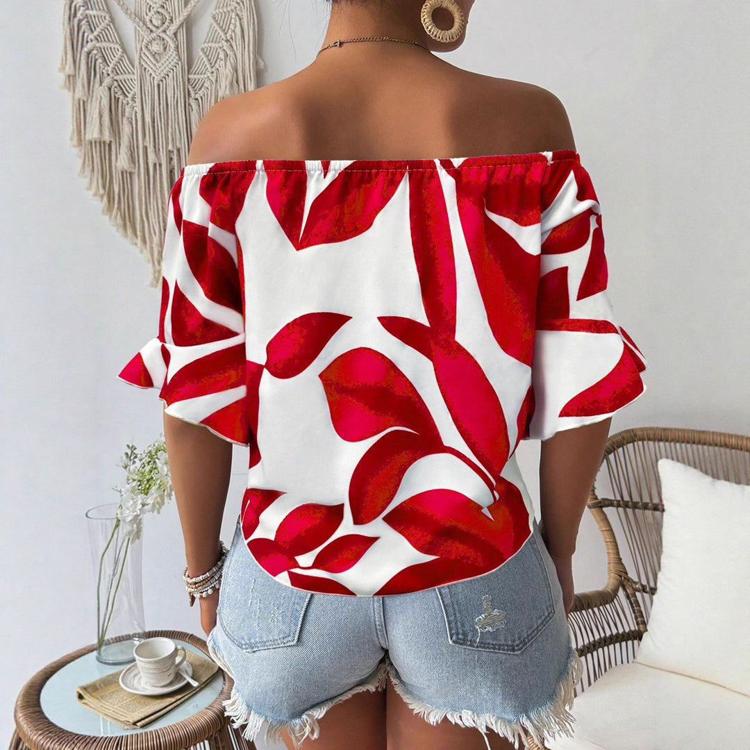 Damen Off-Shoulder Bluse mit floralem Muster und taillierbarem Knoten Echo Archiv