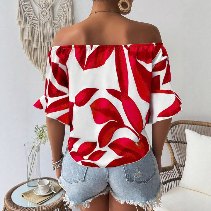 Damen Off-Shoulder Bluse mit floralem Muster und taillierbarem Knoten Echo Archiv