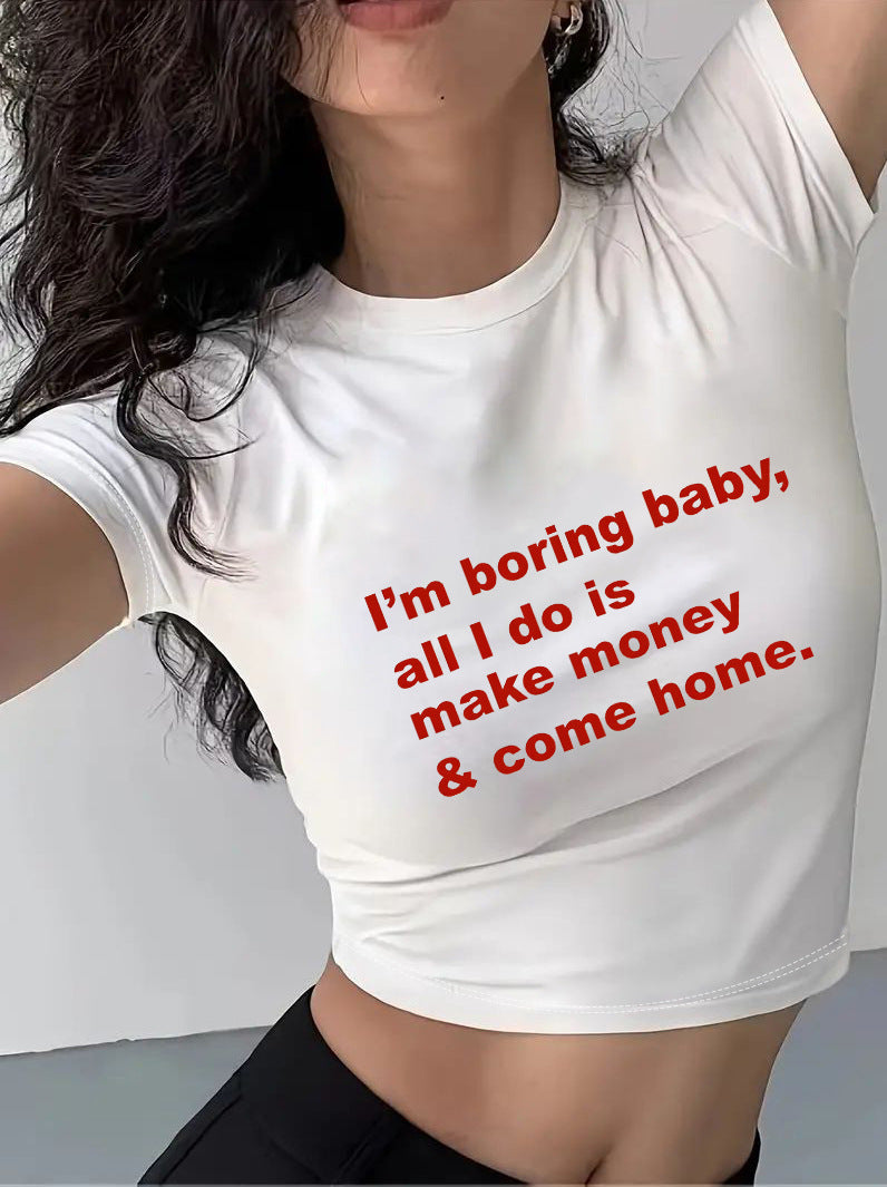 Damen Crop-T-Shirt mit kreativem Motiv und figurbetontem Schnitt Echo Archiv