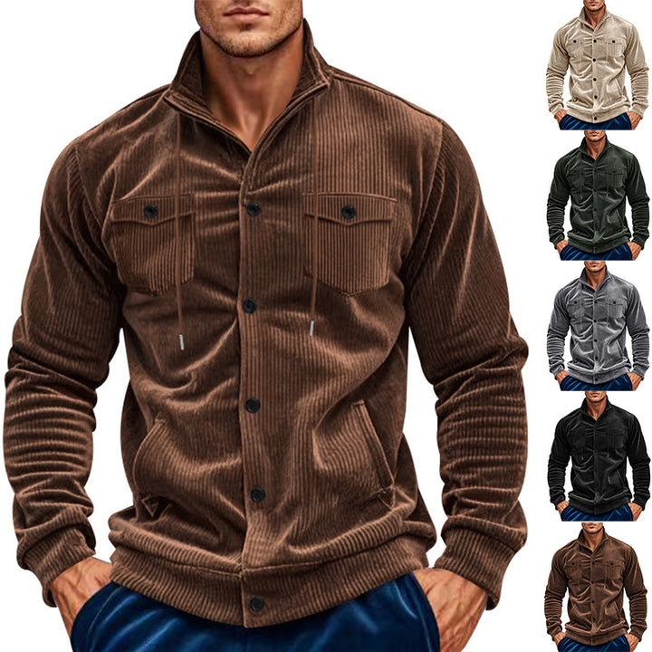 Herren nan Cord-Überhemdjacke mit Kentkragen, Druckknopfverschluss und aufgesetzten Brusttaschen Echo Archiv
