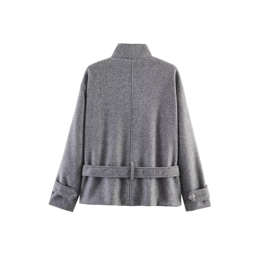 Damen Kurze Wollmix-Übergangsjacke mit Taillengürtel und Stehkragen Echoarchiv