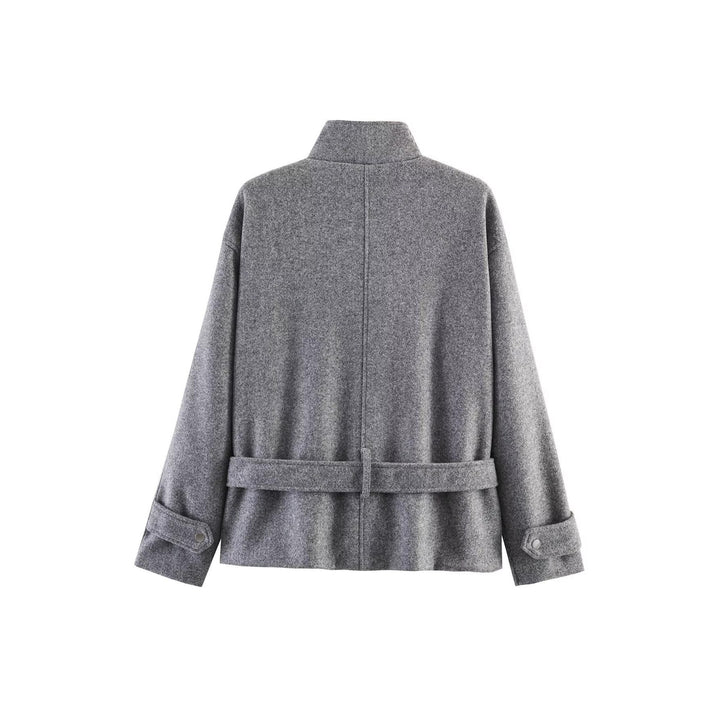 Damen Kurze Wollmix-Übergangsjacke mit Taillengürtel und Stehkragen Echoarchiv
