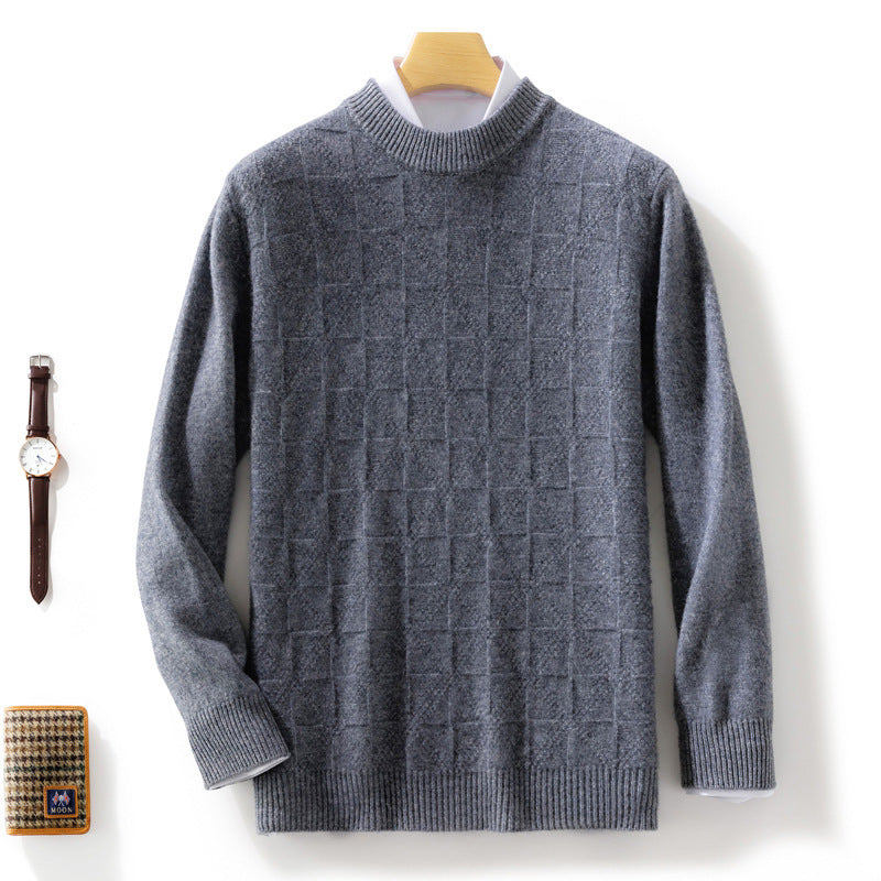 Herren Feiner Rollkragenpullover mit dezenter Quadratstruktur aus Kaschmir‑Mix Echoarchiv