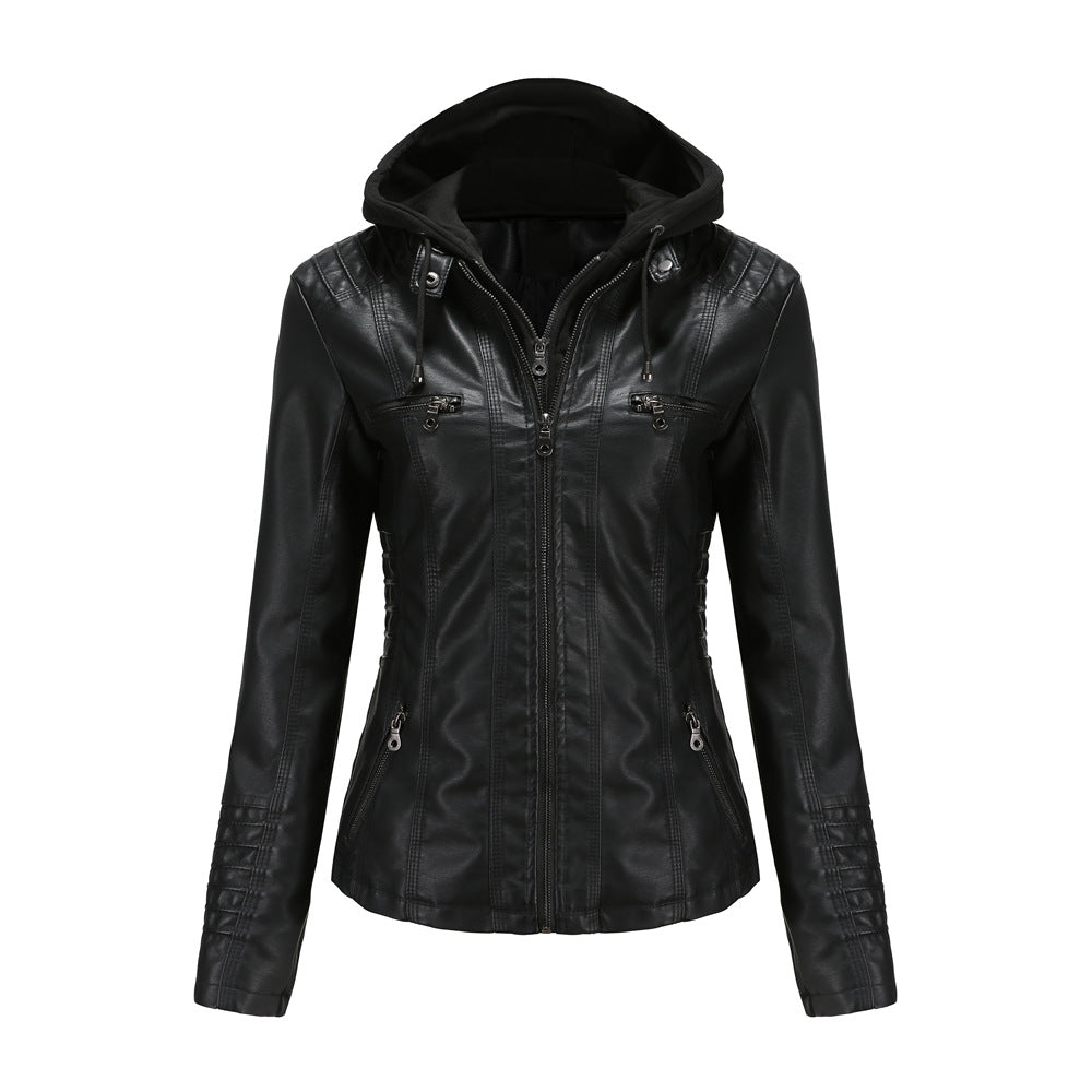 Damen nan taillierte Kunstlederjacke mit Kapuze, gesteppter Armblende und verdeckten Reißverschlusstaschen Echo Archiv