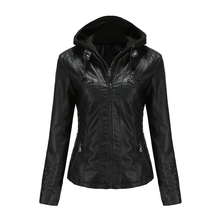 Damen nan taillierte Kunstlederjacke mit Kapuze, gesteppter Armblende und verdeckten Reißverschlusstaschen Echo Archiv