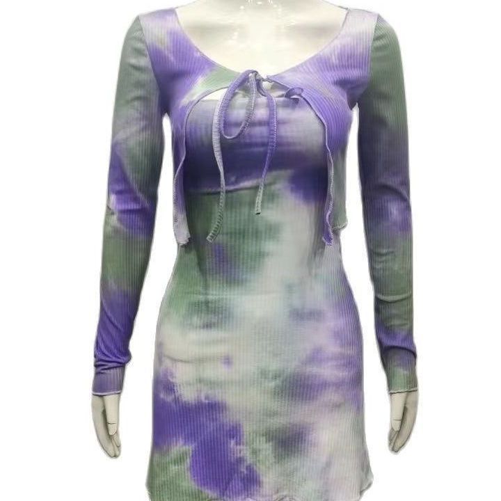 Damen Figürliches geripptes Minikleid mit Cut-Out-Bindung und Bolero-Detail – Élara