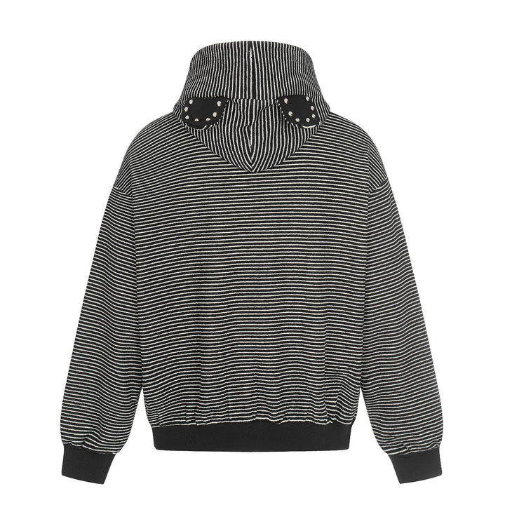 Unisex Gestreifte Kapuzen-Sweatjacke mit Reißverschluss und strukturierter Oberfläche Echoarchiv