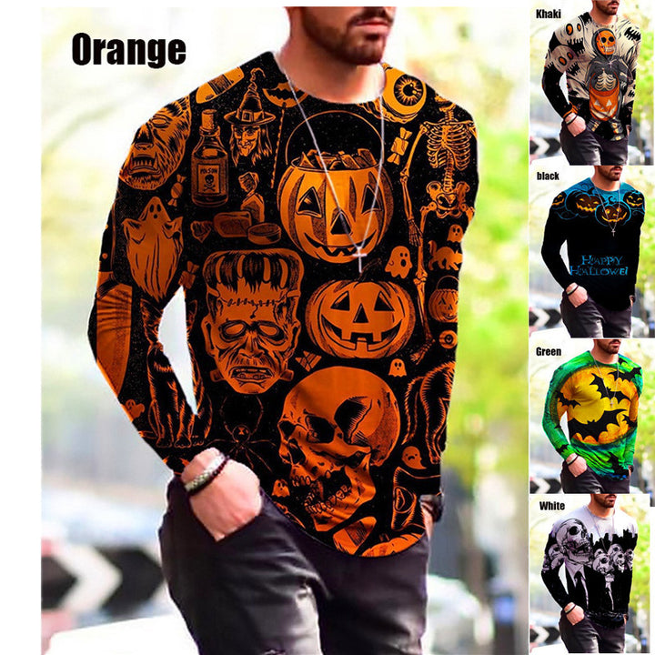 Herren Langarm-T-Shirt mit kreativem Halloween-Druck Echoarchiv