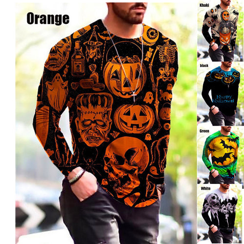 Herren Langarm-T-Shirt mit kreativem Halloween-Druck Echoarchiv