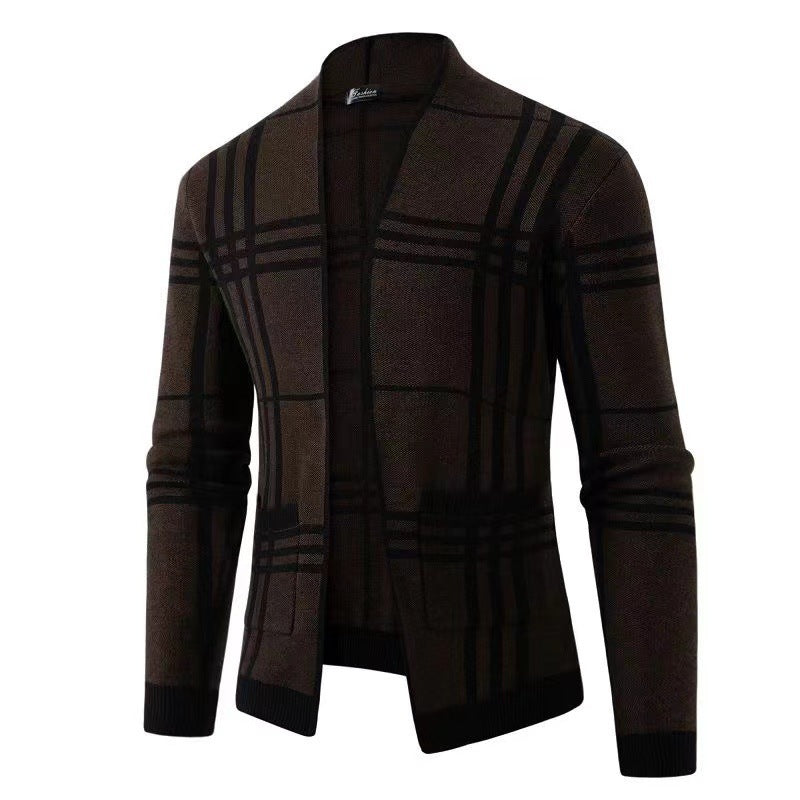 Herren modische Strickjacke mit modernem Karo-Muster und praktischen Taschen Echoarchiv