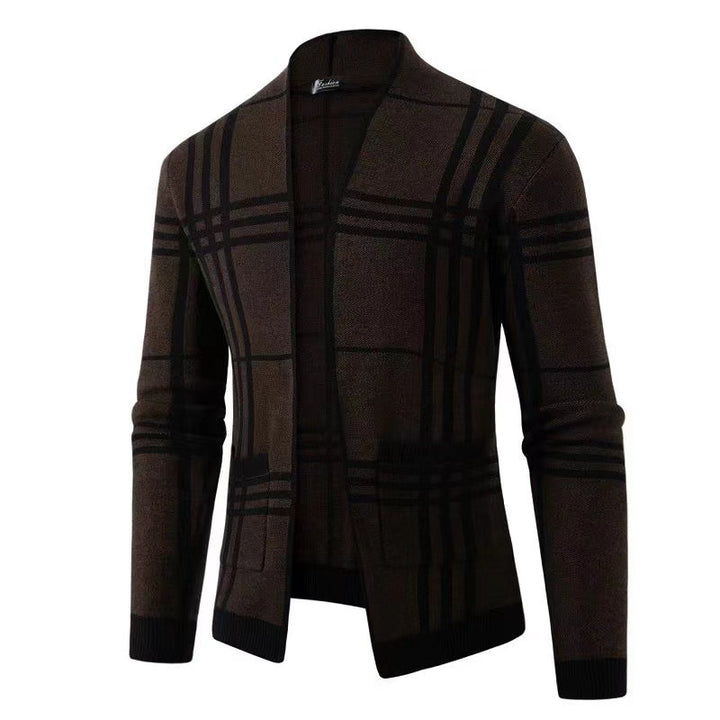 Herren modische Strickjacke mit modernem Karo-Muster und praktischen Taschen Echoarchiv