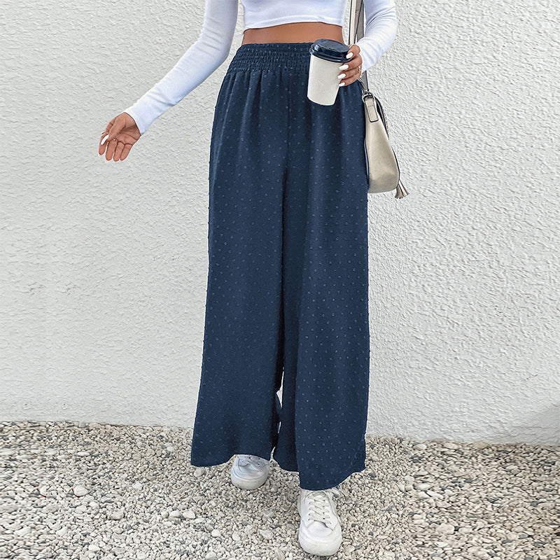 Damen Weite Leichte Maxihose mit Gummibund, strukturierter Punkttextur und Eingrifftaschen Echoarchiv