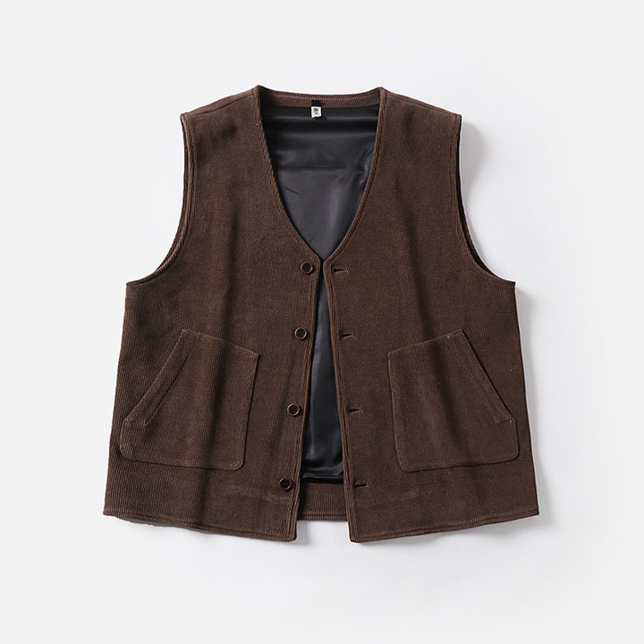 Herren Cordweste mit Satinfutter, V‑Ausschnitt und aufgesetzten Taschen Echoarchiv