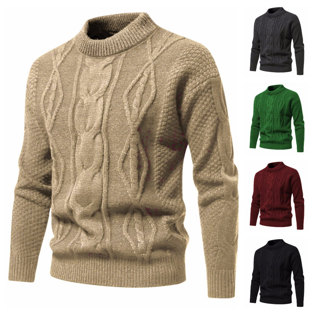 Herren Feinstrick-Pullover mit kurzem Stehkragen und Zopfstrickstruktur Echo Archiv