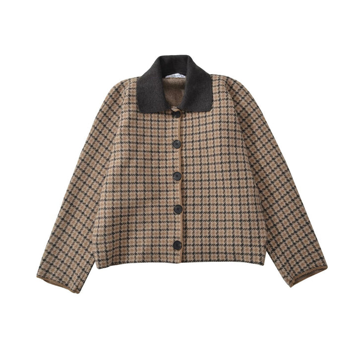 Damen Kurzgeschnittene Karo-Übergangsjacke mit kastiger Silhouette und Kontrastkragen Echoarchiv