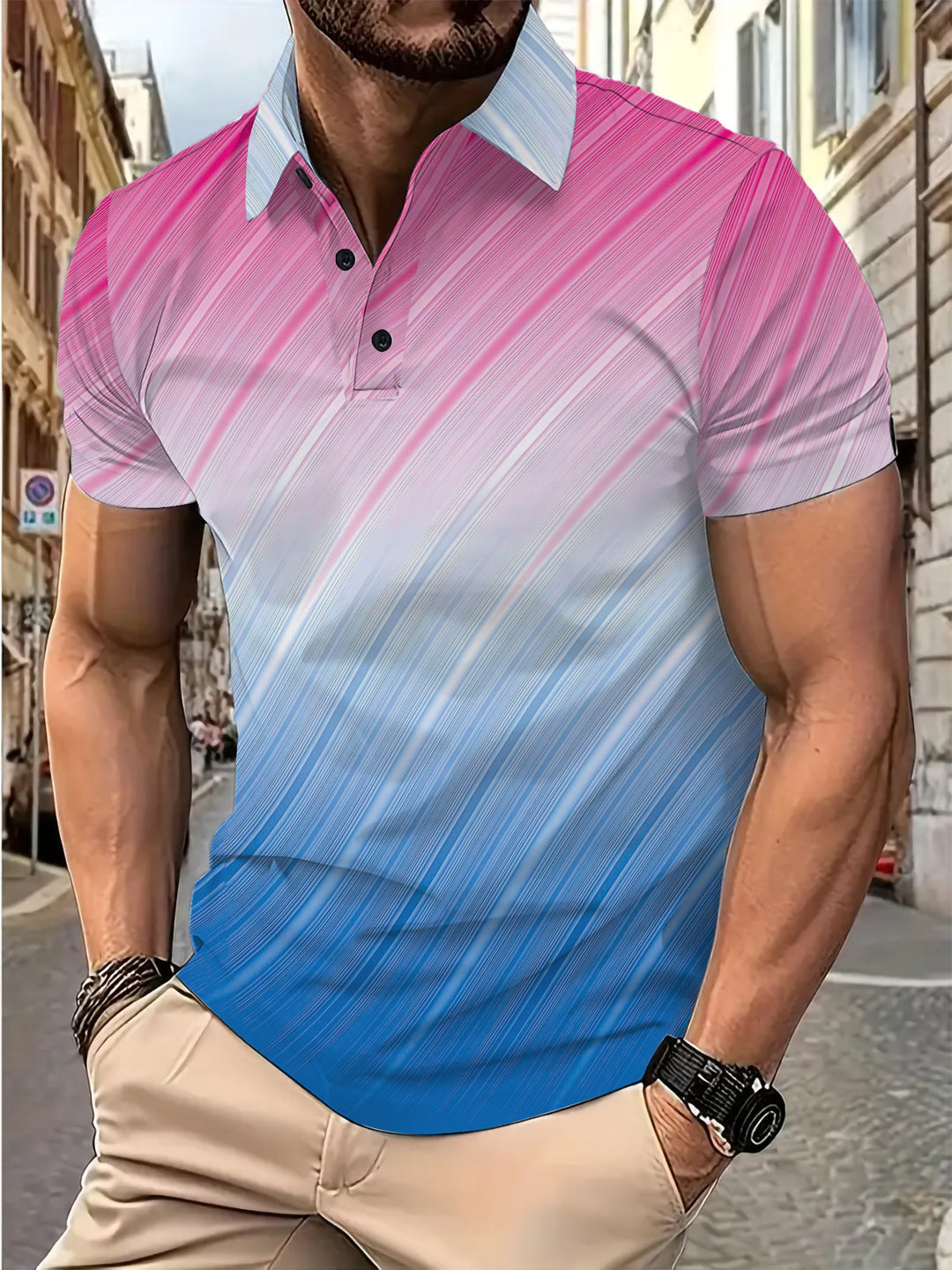 Herren Kurzarm Poloshirt mit modernem Farbverlauf Echoarchiv