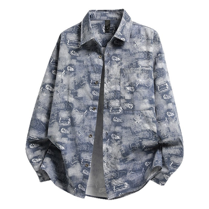 Herren lässige Overshirtjacke mit grafischem Muster Echoarchiv