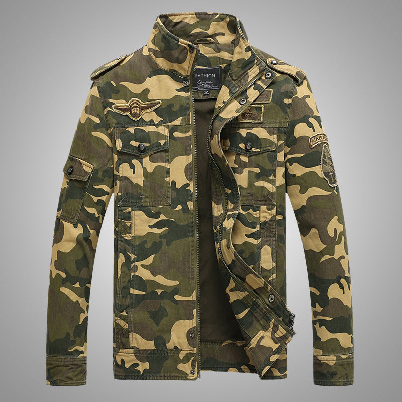 Herren Camouflage-Fieldjacke aus robustem Canvas mit Epauletten, Mehrfach‑Taschen und Stehkragen Echoarchiv