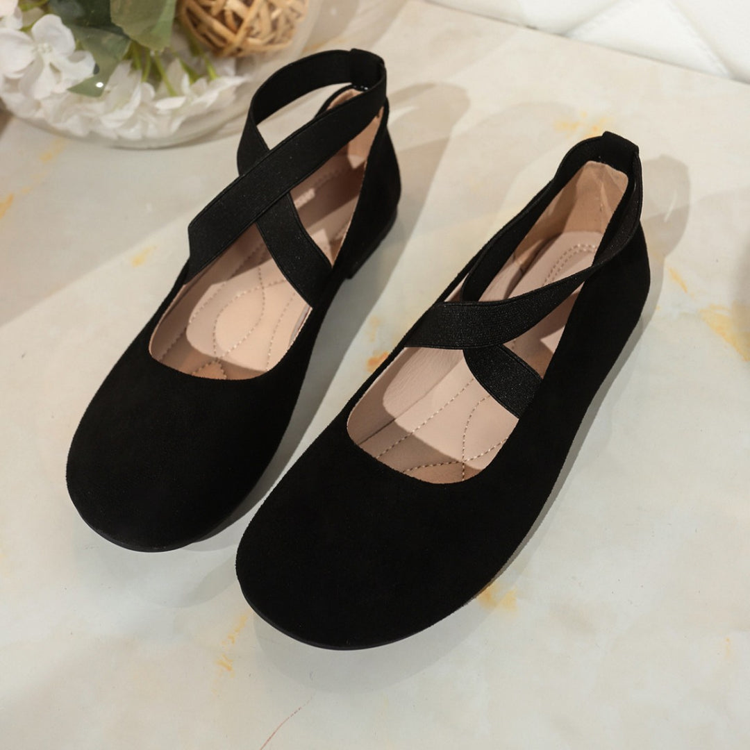 Damen Ballerinas mit elastischen Kreuzriemen und weichem Samtvelours-Obermaterial – Lioré