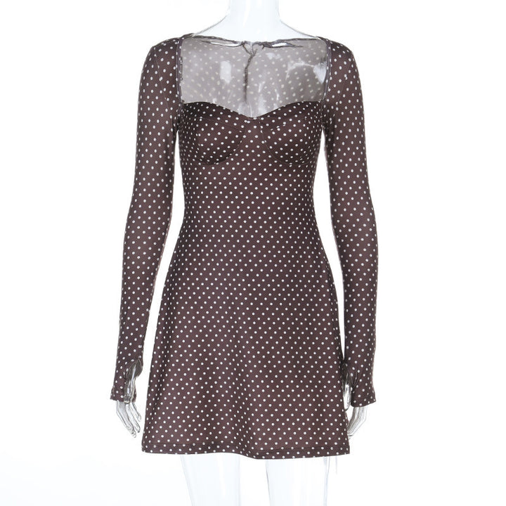 Damen verspieltes Polka-Dot-Kleid mit transparentem Oberteil und langen Ärmeln Echo Archiv
