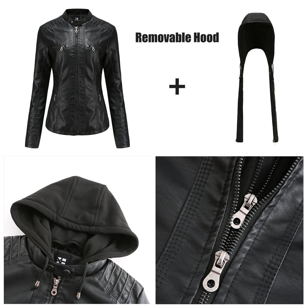 Damen nan taillierte Kunstlederjacke mit Kapuze, gesteppter Armblende und verdeckten Reißverschlusstaschen Echo Archiv