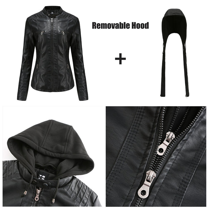 Damen nan taillierte Kunstlederjacke mit Kapuze, gesteppter Armblende und verdeckten Reißverschlusstaschen Echo Archiv