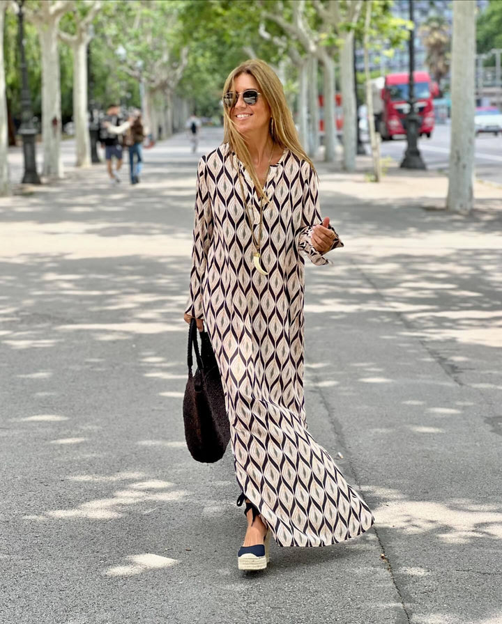 Damen Maxikleid mit modernem grafischen Muster und luftigen Ärmeln Echo Archiv