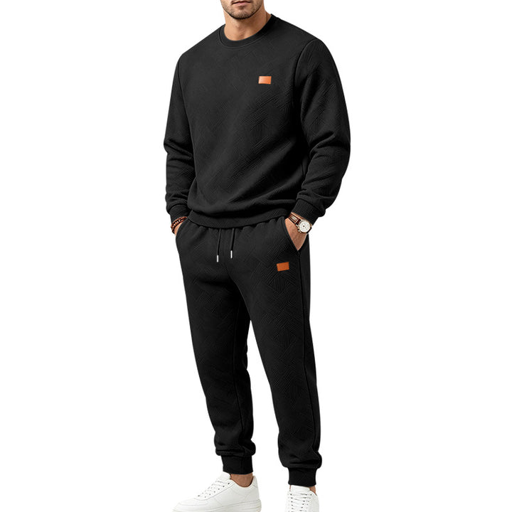 Herren Gemustertes Komfort-Sweatset mit Rundhals-Sweatshirt und Kordel-Jogginghose Echoarchiv