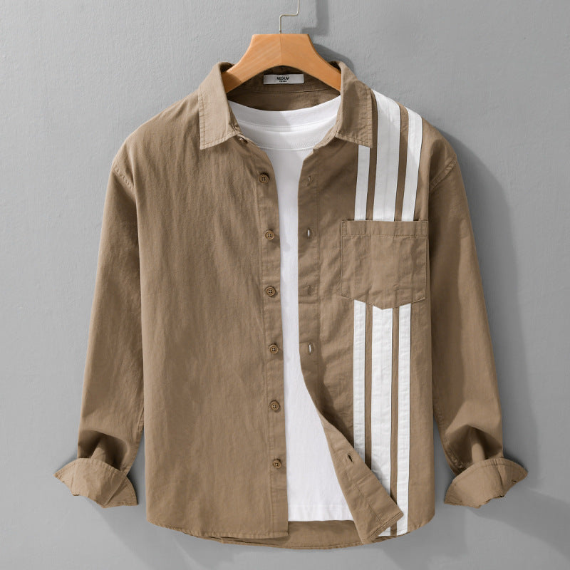 Herren Hemdjacke mit asymmetrischen Streifen und aufgesetzter Brusttasche Echoarchiv