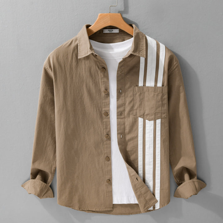 Herren Hemdjacke mit asymmetrischen Streifen und aufgesetzter Brusttasche Echoarchiv