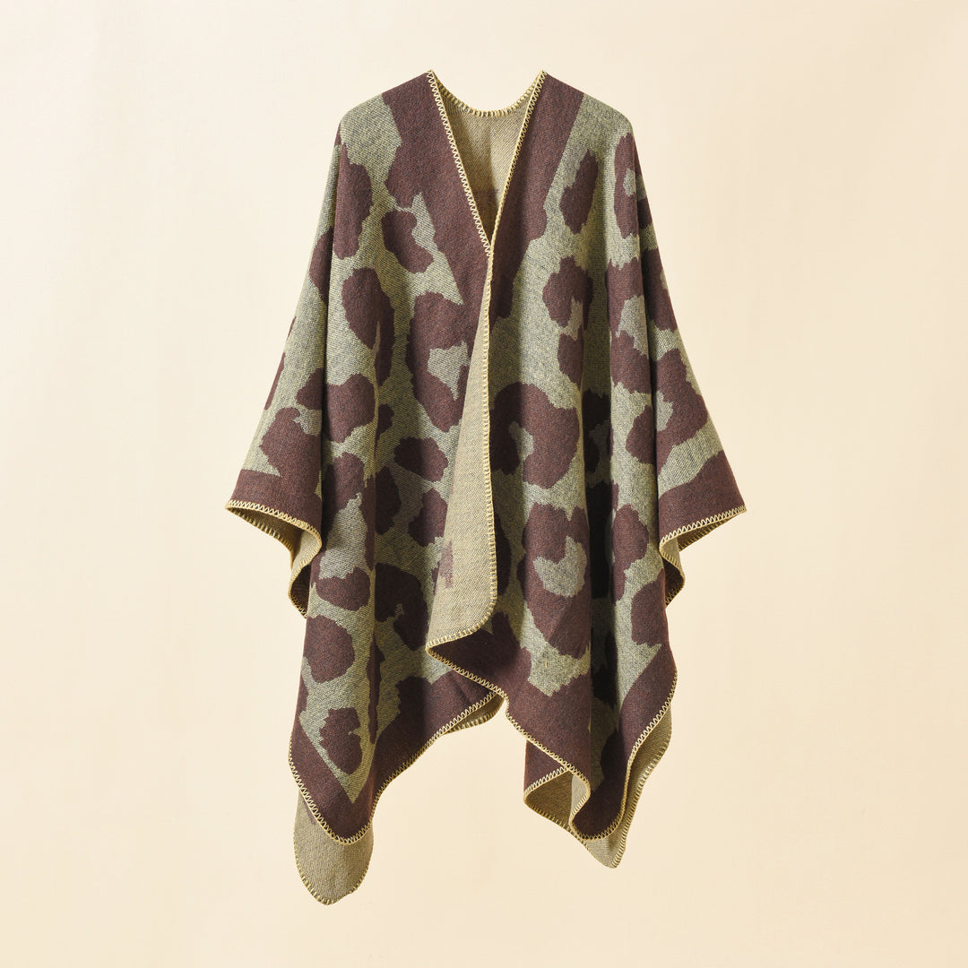 Damen Oversize-Strickruana mit grafischem Jacquard und Zierstich Echo Archiv